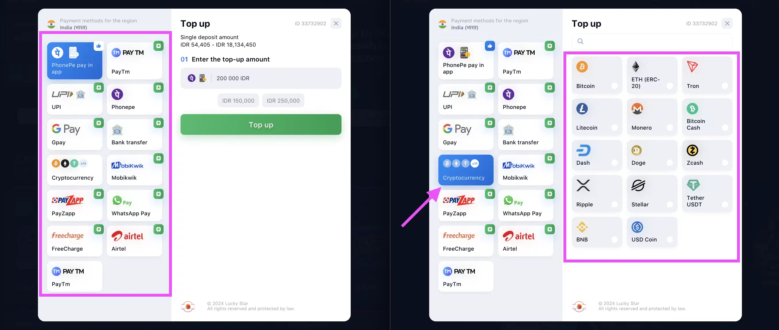Lucky Star Payment Methods